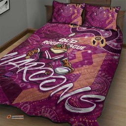 Personalised QLD Rugby League Quilt Bed Set Maroons Aboriginal Art
