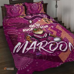 Personalised QLD Rugby League Quilt Bed Set Maroons Aboriginal Art