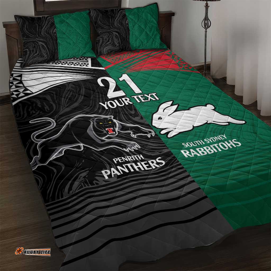 Custom Rabbitohs Panthers Quilt Bed Set NRL Tribal Half Style