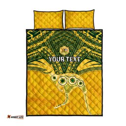 Custom Australia Matildas Quilt Bed Set Polynesian Mix Gold Marble