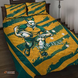 Custom Australia Rugby Quilt Bed Set Wallabies Mascots Indigenous Aboriginal Version