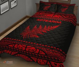 Aotearoa New Zealand Maori Quilt Bed Set Silver Fern Red