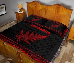 Aotearoa New Zealand Maori Quilt Bed Set Silver Fern Red