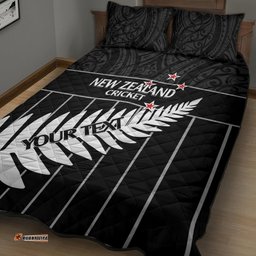 Custom New Zealand Silver Fern Cricket Quilt Bed Set Aotearoa Maori Go Black Cap