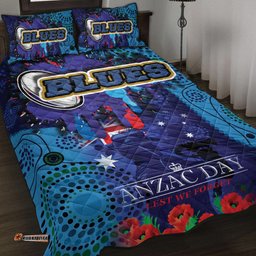 Blues Rugby Quilt Bed Set Aboriginal ANZAC Day '' Lest We Forget '' Color Drawing Patterns Quilt Bed Set