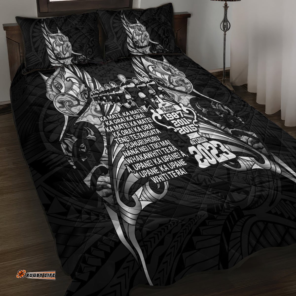 New Zealand Rugby Quilt Bed Set Black Haka Dance With NZ Champions History