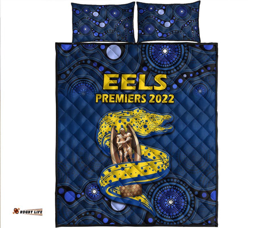 Parramatta Eels Rugby Premiers Quilt Bed Set Eels Champion Aboriginal Dot Blue Style