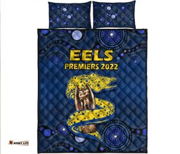 Parramatta Eels Rugby Premiers Quilt Bed Set Eels Champion Aboriginal Dot Blue Style