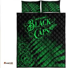 New Zealand Kiwis Cricket Team Quilt Bed Set Black Caps Silver Fern Mixed Maori Pattern Version Green