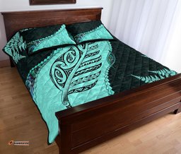 Paua Shell Maori Silver Fern Quilt Bed Set, Turquoise