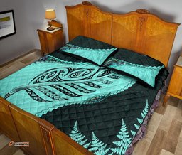Paua Shell Maori Silver Fern Quilt Bed Set, Turquoise