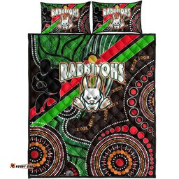 Australia Rabbitohs Anzac Aboriginal Inspired Quilt Bed Set - Australia Rabbitohs Remembrance Day with Poppy Flower Quilt Bed Set