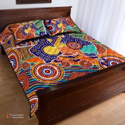 Australia Aboriginal Inspired Quilt Bed Set - Australian Map Dot Painting