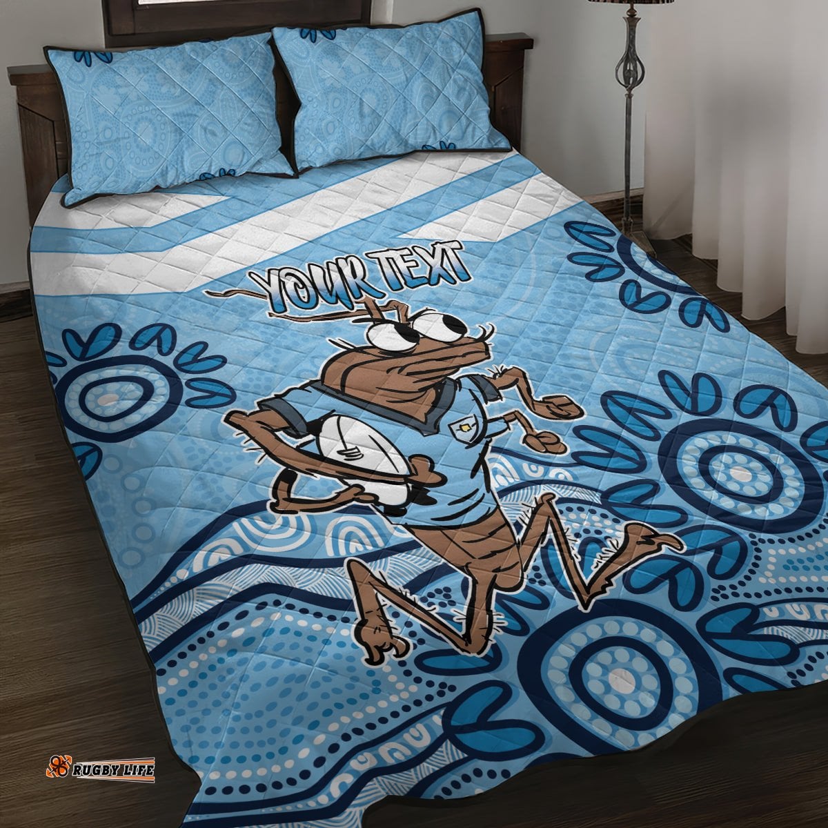 Custom NSW Blues Cockroach Blooded Aboriginal Inspired Quilt Bed Set