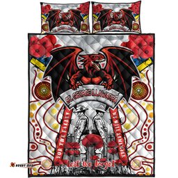 St. George Illawarra Dragons Anzac Day Watercolour Custom Quilt Bed Set - Remembrance Dragons With Poppy Flower