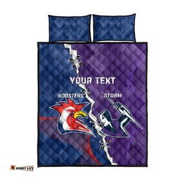 Custom NRL Storm And Roosters Rugby 2024 Quilt Bed Set Go Champions Dynamic Version