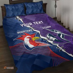 Custom NRL Storm And Roosters Rugby 2024 Quilt Bed Set Go Champions Dynamic Version