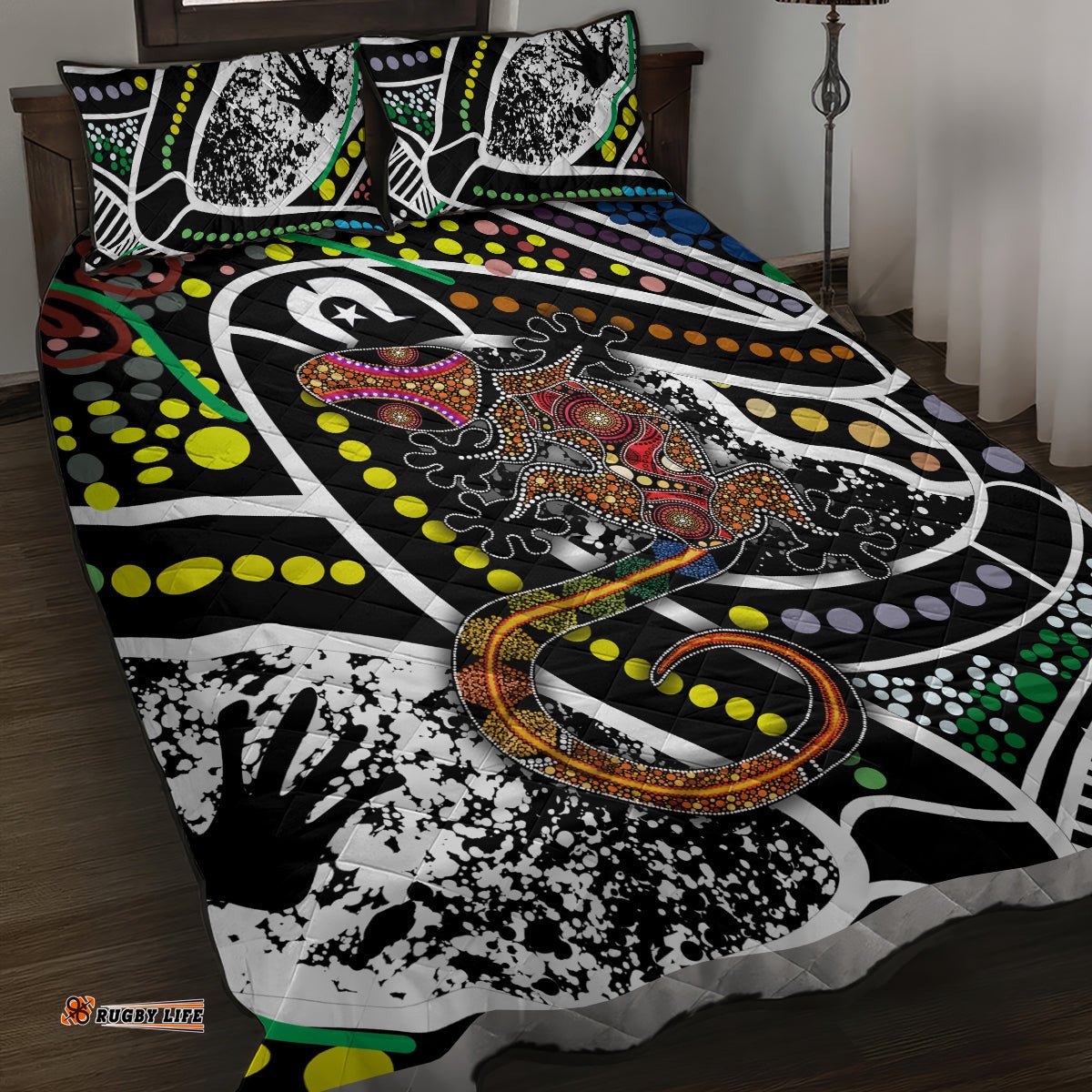 aboriginal lizzard pattern dot art quilt bed set ts04