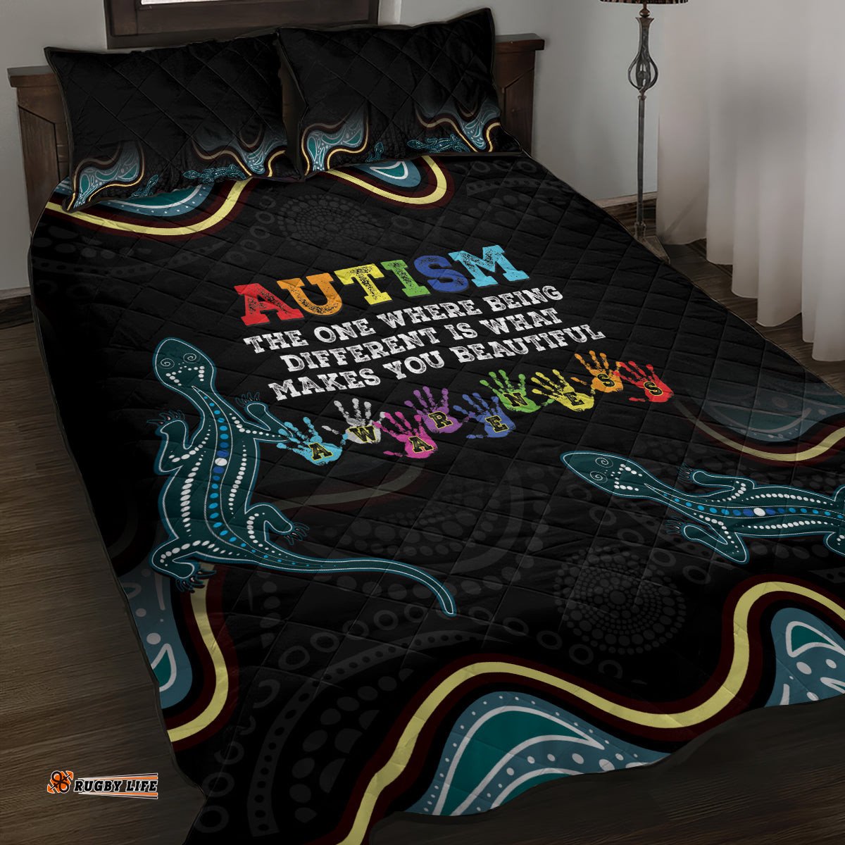 Australia Autism Awareness 4 April Aboriginal Lizard Quilt Bed Set