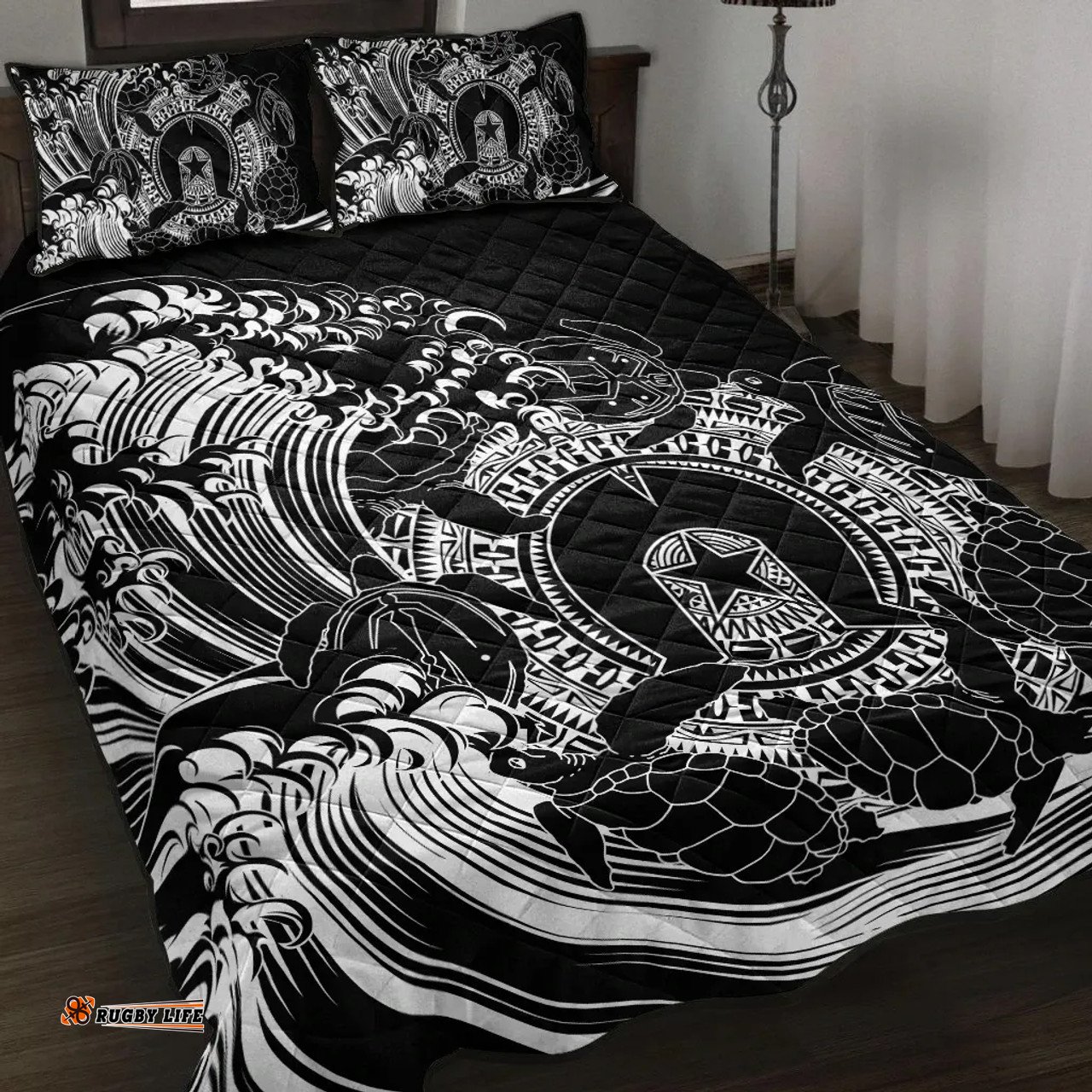 Australia Torres Strait Islands Inspired Quilt Bed Set - Torres Strait Islands in Wave Black