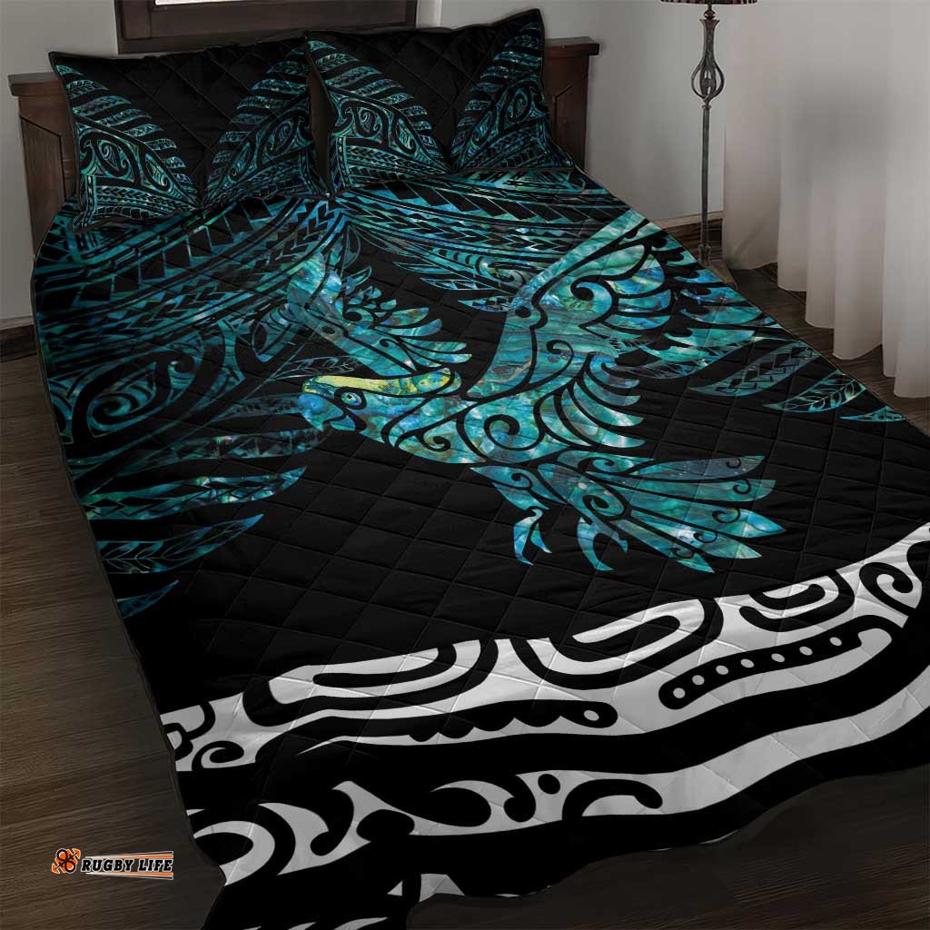 New Zealand Sulphur crested Cockatoo Quilt Bed Set Aotearoa Maori Mix Paua Shell