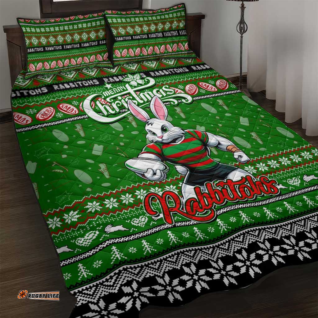 Rabbitohs Rugby Xmas Quilt Bed Set Australia NRL Mascot