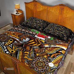 Merry Christmas AFL Hawks Quilt Bed Set Aboriginal Santa Football Mascot