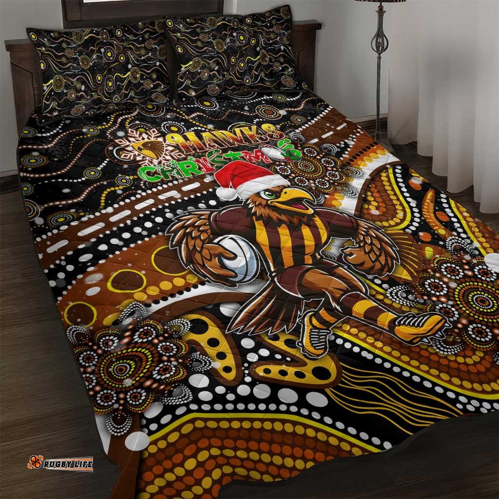 Merry Christmas AFL Hawks Quilt Bed Set Aboriginal Santa Football Mascot
