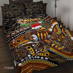 Merry Christmas AFL Hawks Quilt Bed Set Aboriginal Santa Football Mascot