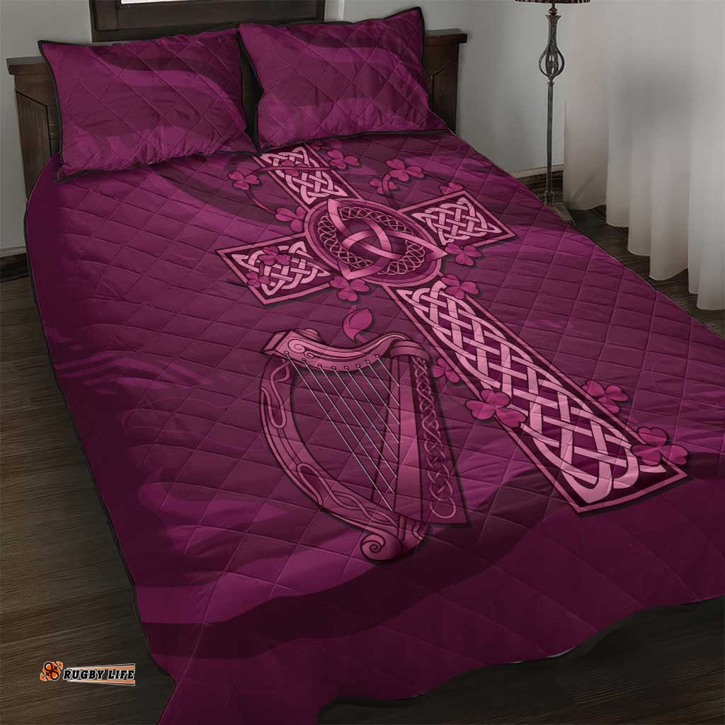 Ireland Rugby Quilt Bed Set Maroon Celtic Knot Summer Paris 2024