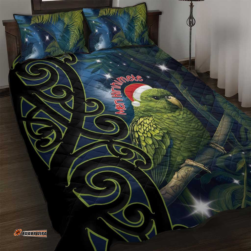 New Zealand Christmas Quilt Bed Set Cute Kakapo Meri Kirihimete Maori Koru
