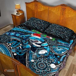 Merry Christmas Sharks Quilt Bed Set Aboriginal Santa Rugby Mascot Cronulla Sutherland