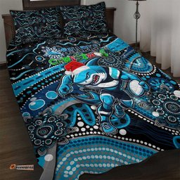 Merry Christmas Sharks Quilt Bed Set Aboriginal Santa Rugby Mascot Cronulla Sutherland