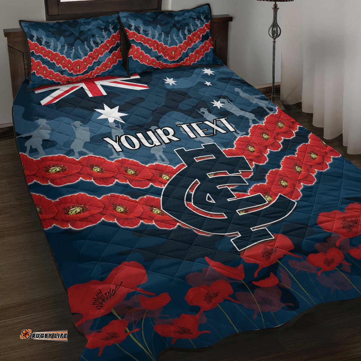 Custom Blues Football Quilt Bed Set ANZAC Lest We Forget
