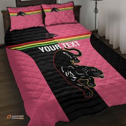 Custom Panthers Rugby Quilt Bed Set Black Pink Color Sporty Style