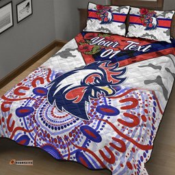 Custom Personalised Sydney Roosters ANZAC Quilt Bed Set Indigenous Vibes White