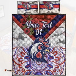 Custom Personalised Sydney Roosters ANZAC Quilt Bed Set Indigenous Vibes White
