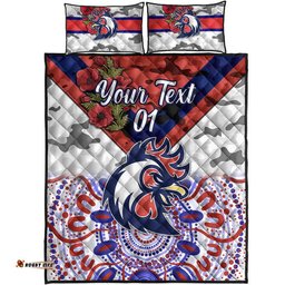Custom Personalised Sydney Roosters ANZAC Quilt Bed Set Indigenous Vibes White