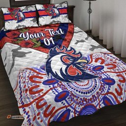 Custom Personalised Sydney Roosters ANZAC Quilt Bed Set Indigenous Vibes White