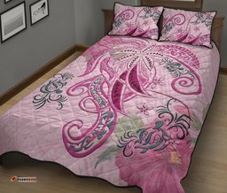 Polynesian Tribal Turtle Flowers Quilt Bed Set
