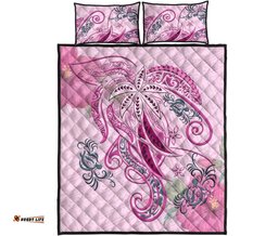 Polynesian Tribal Turtle Flowers Quilt Bed Set