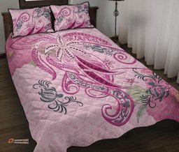 Polynesian Tribal Turtle Flowers Quilt Bed Set