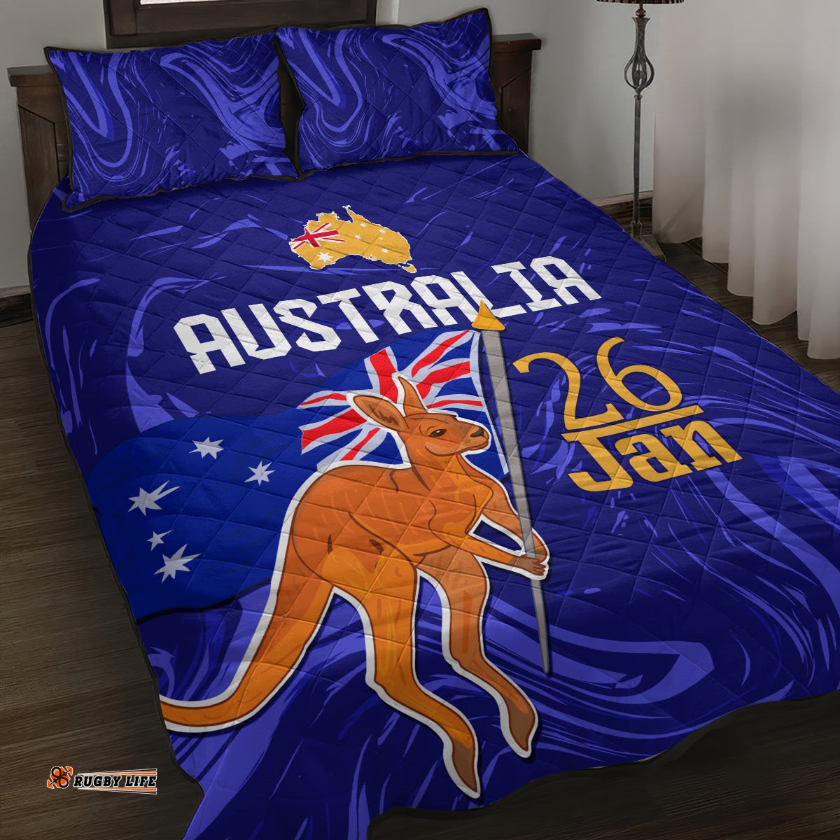 Proud To Be Australia Day Quilt Bed Set Kangaroo with Flag Color