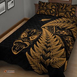 New Zealand Haka Rugby Maori Quilt Bed Set Silver Fern Vibes Gold
