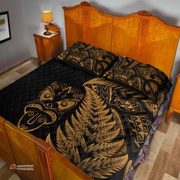 New Zealand Haka Rugby Maori Quilt Bed Set Silver Fern Vibes Gold