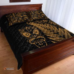 New Zealand Haka Rugby Maori Quilt Bed Set Silver Fern Vibes Gold