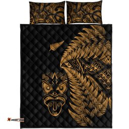 New Zealand Haka Rugby Maori Quilt Bed Set Silver Fern Vibes Gold