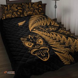 New Zealand Haka Rugby Maori Quilt Bed Set Silver Fern Vibes Gold