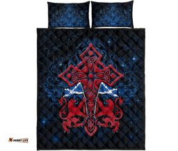 Scotland Celtic Quilt Bed Set Lion Rampant With Celtic Tree and Cross