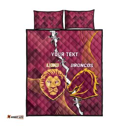 Personalised Lions Football And Broncos Rugby Quilt Bed Set Sporty Version